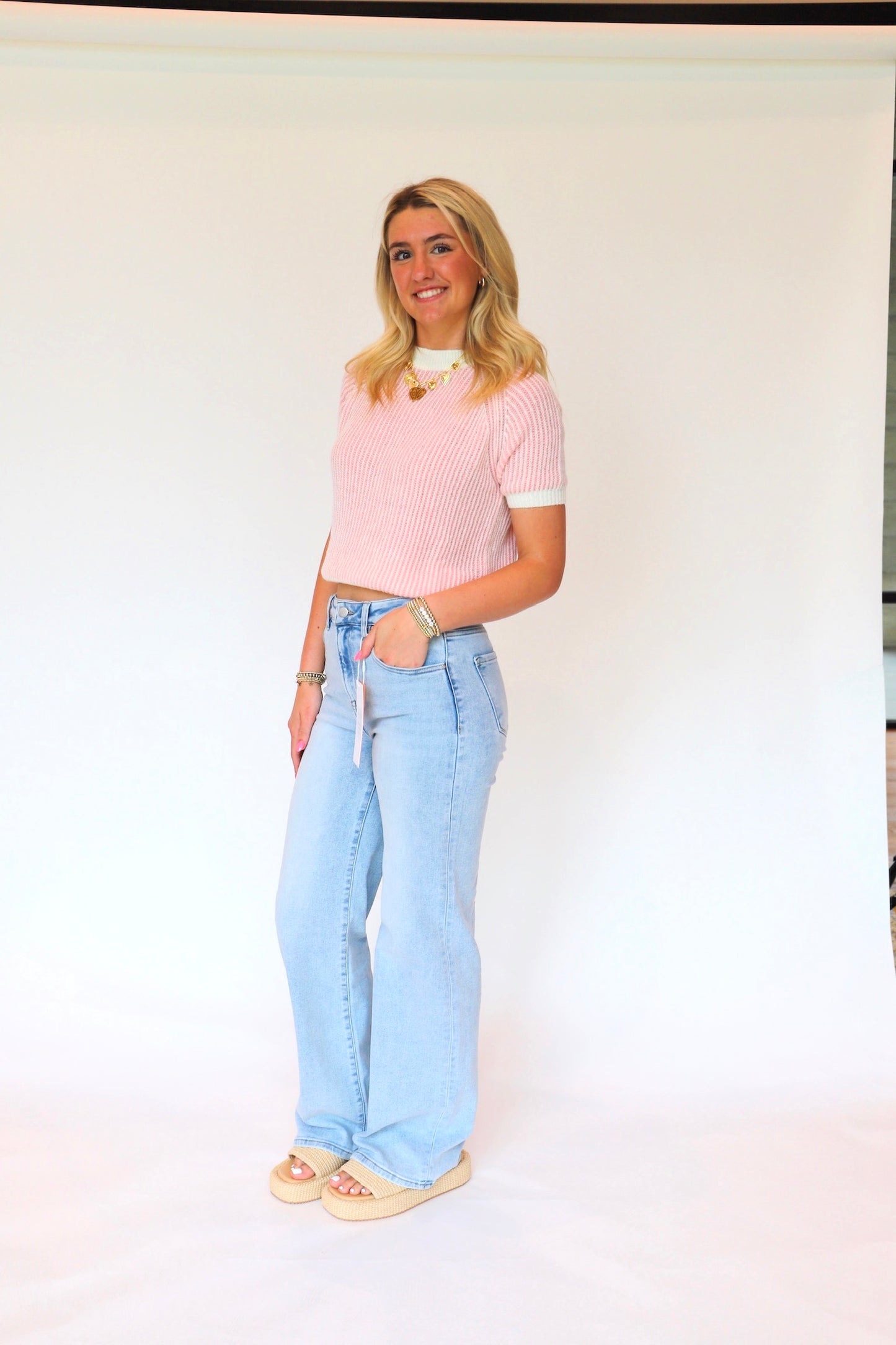 Ribbed Short Sleeve Sweater