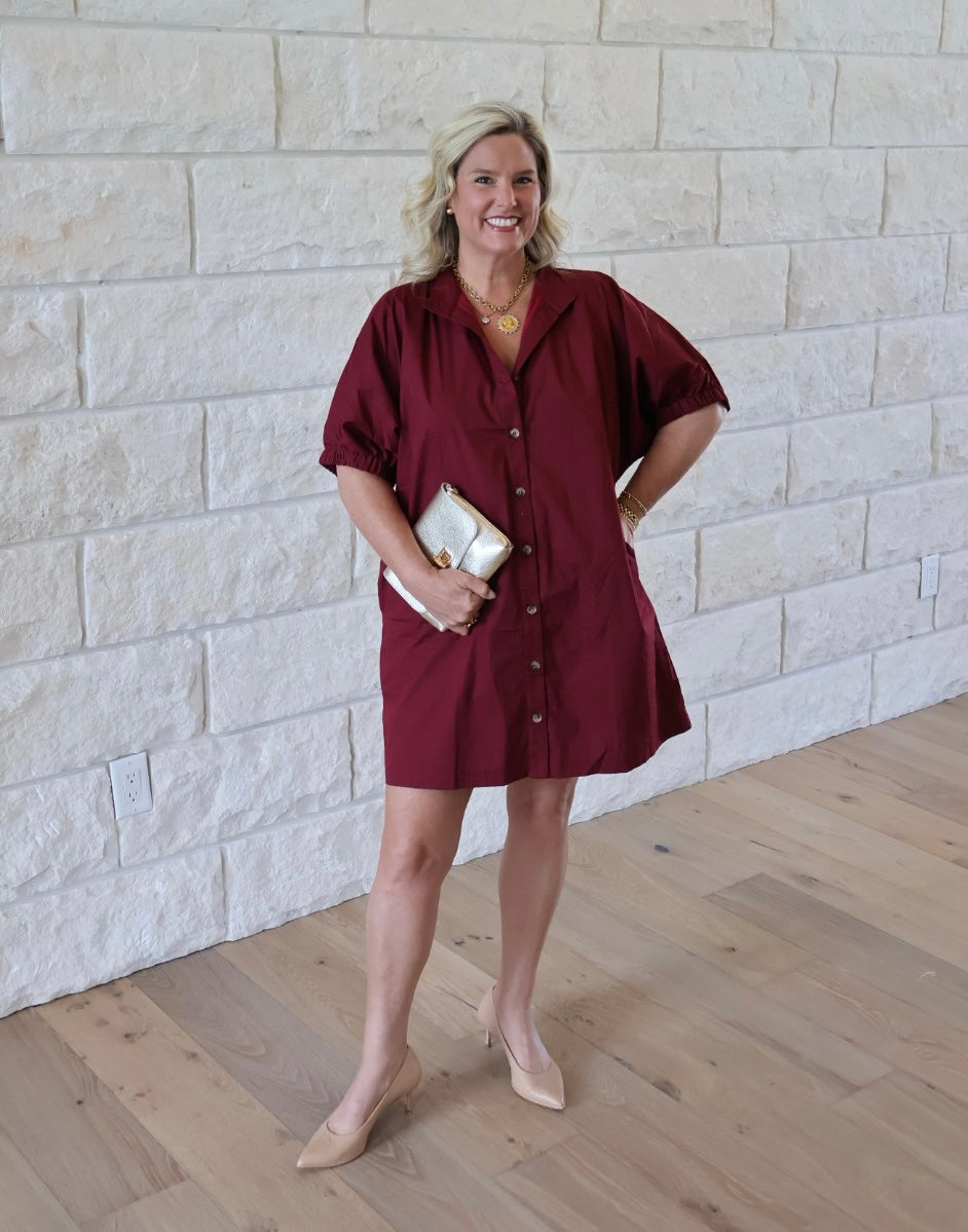 Burgundy Button Up Dress