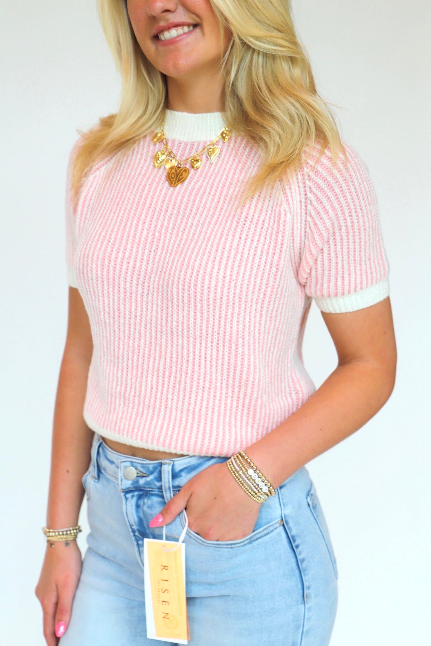 Ribbed Short Sleeve Sweater
