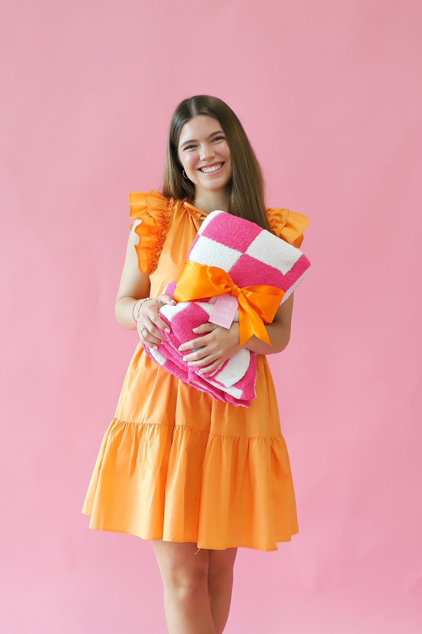 Pink Checkered Throw Blanket