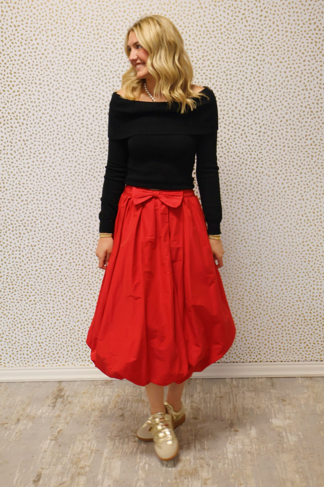 Red Bubble Midi Skirt