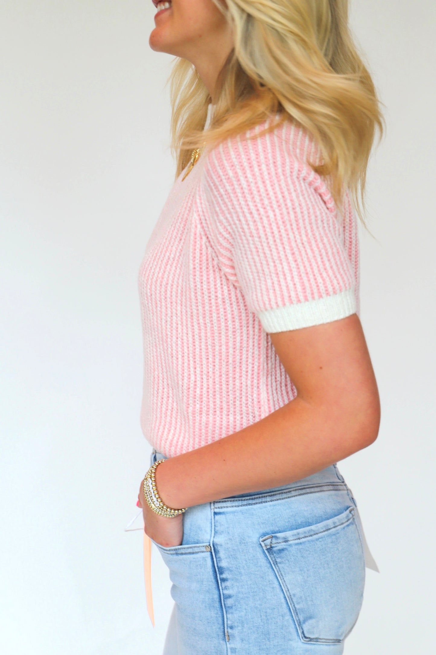 Ribbed Short Sleeve Sweater