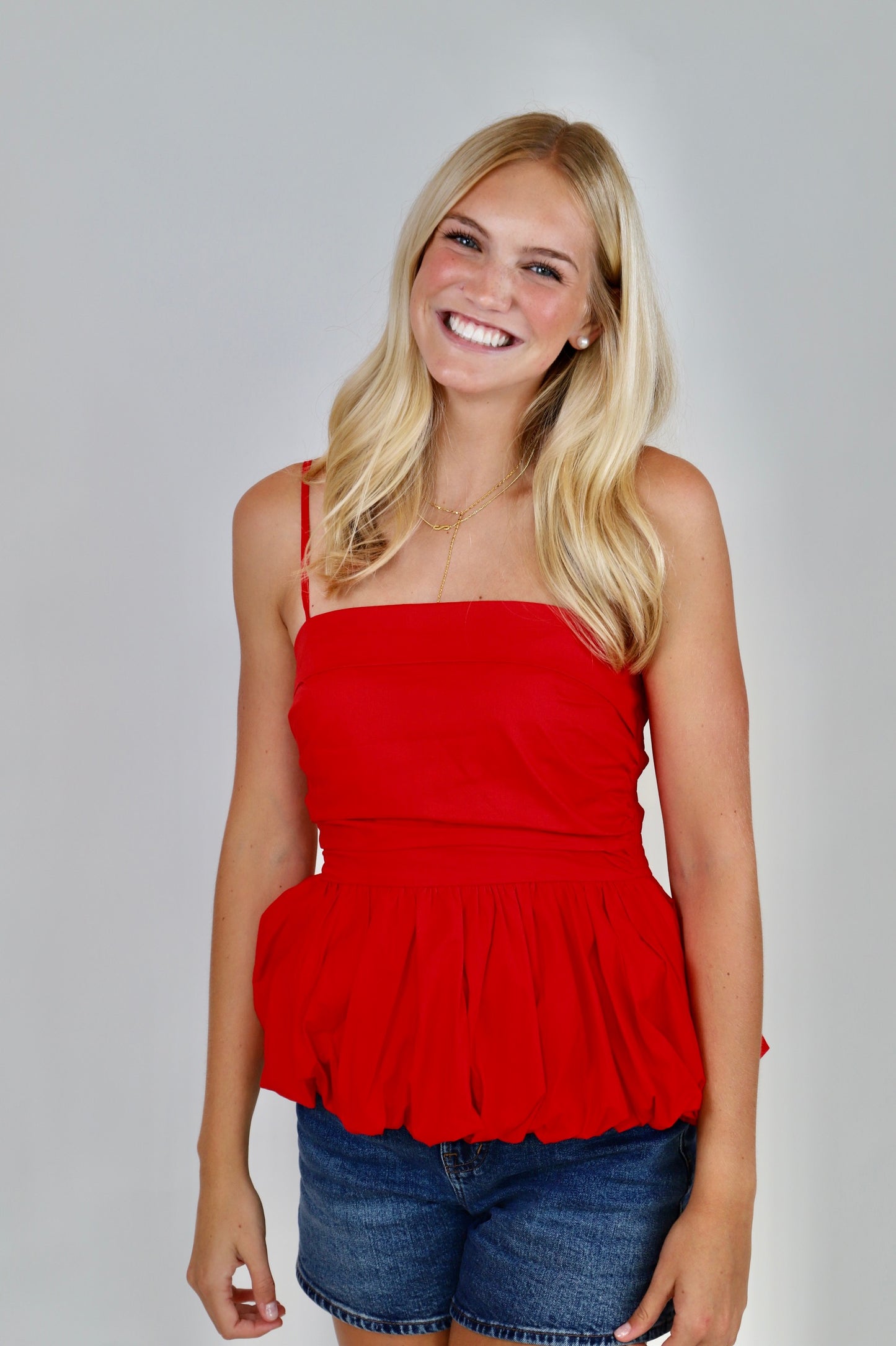 Bubbled Hem Red Top