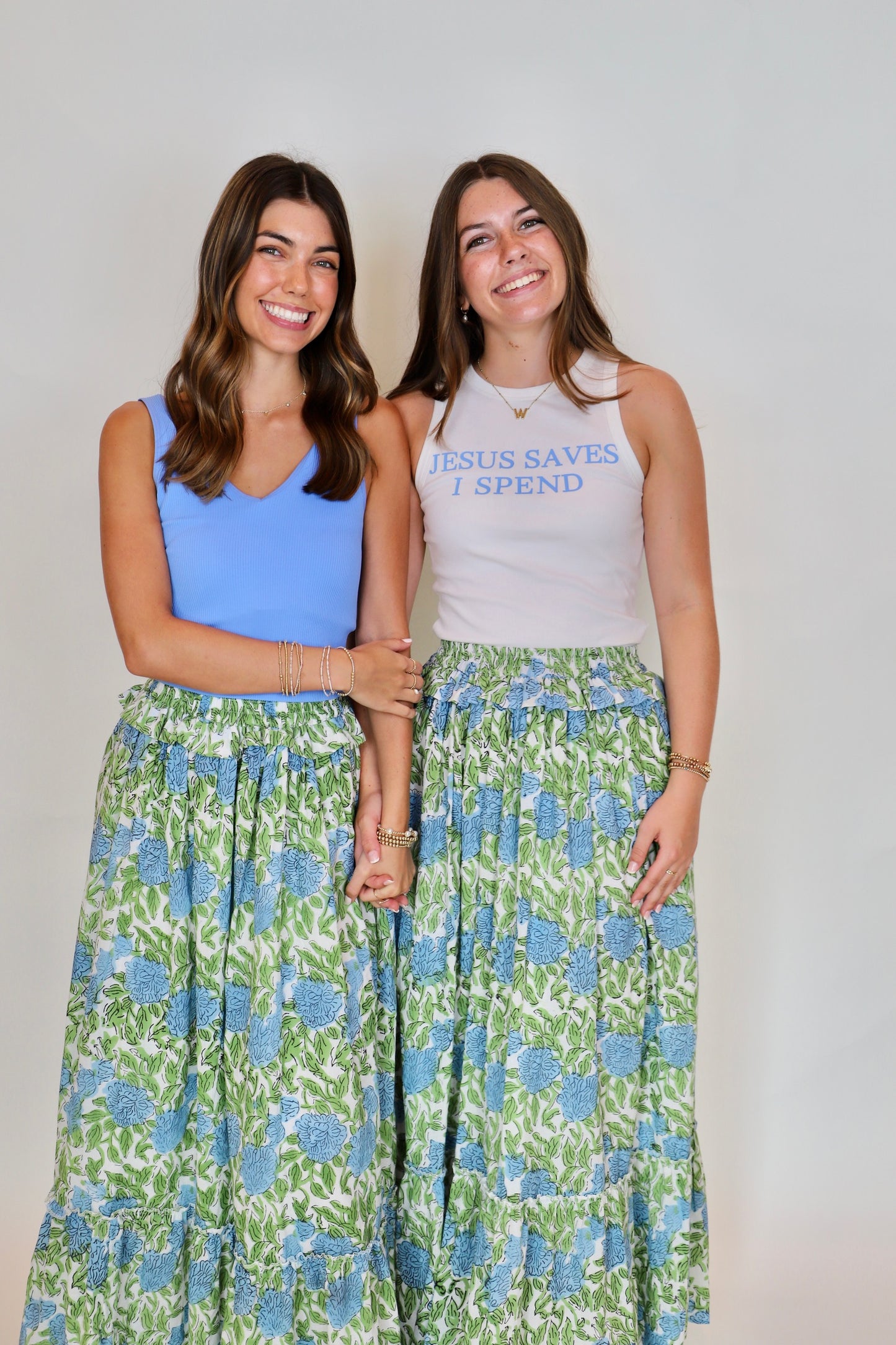 Heart of Grace Maxi Skirt--Blue & Green Floral