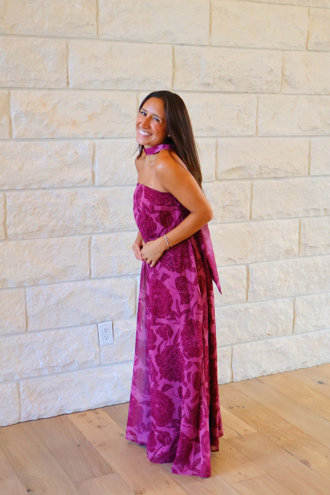 Strapless Burgundy Floral