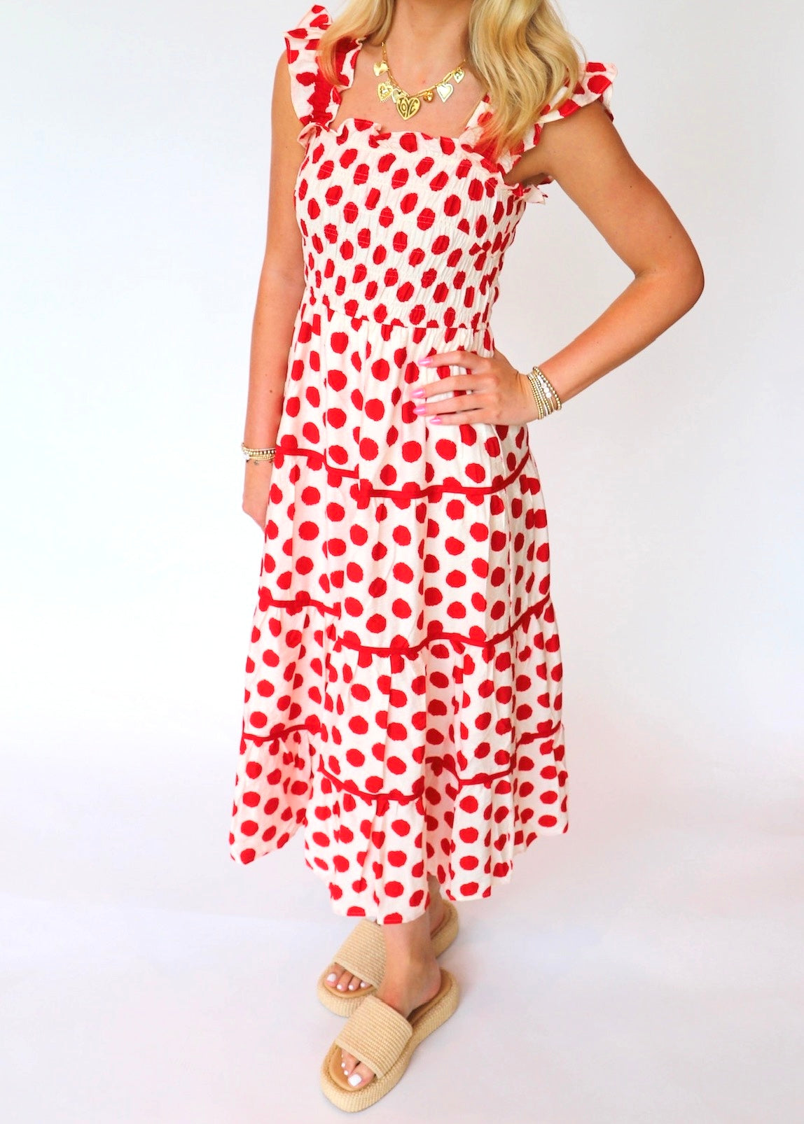 Red & White Polka Dot Maxi Dress