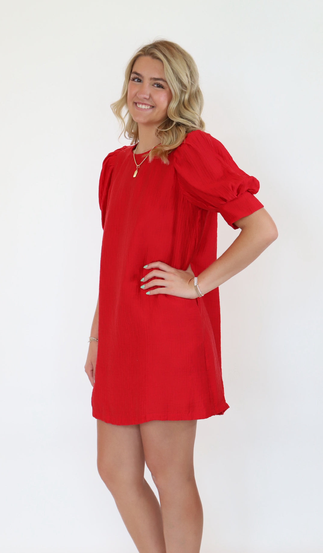 Red Classic Puff Sleeve