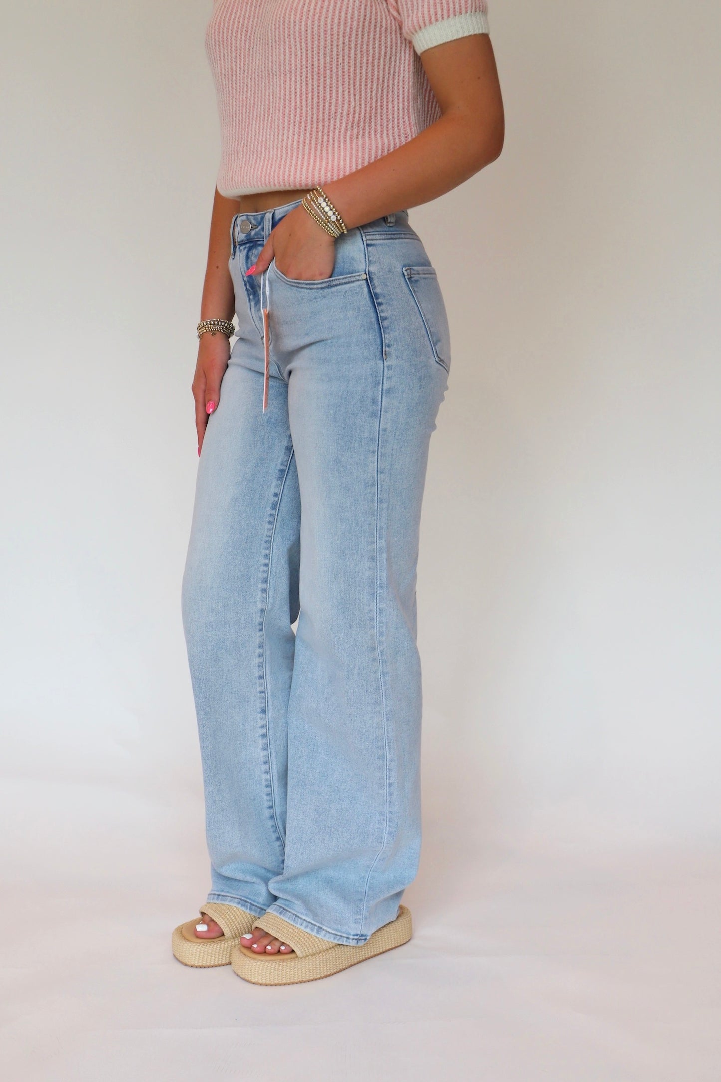 Risen Medium Wash Wide Leg Jeans