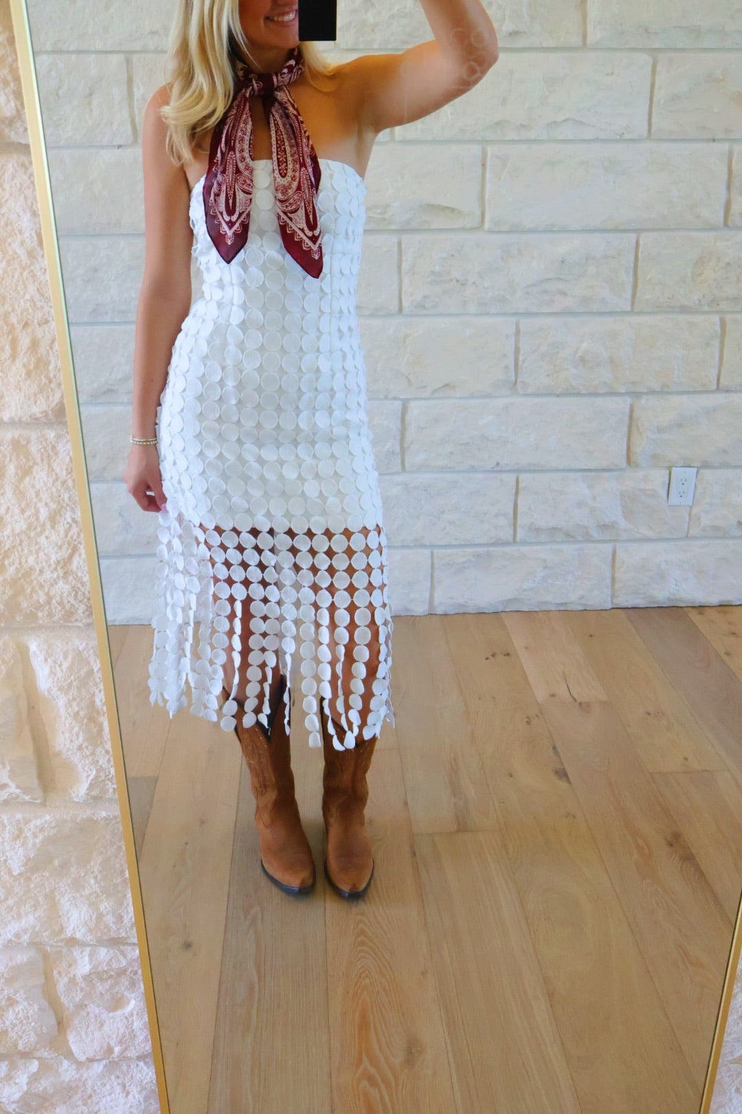 Strapless White Fringe Dress