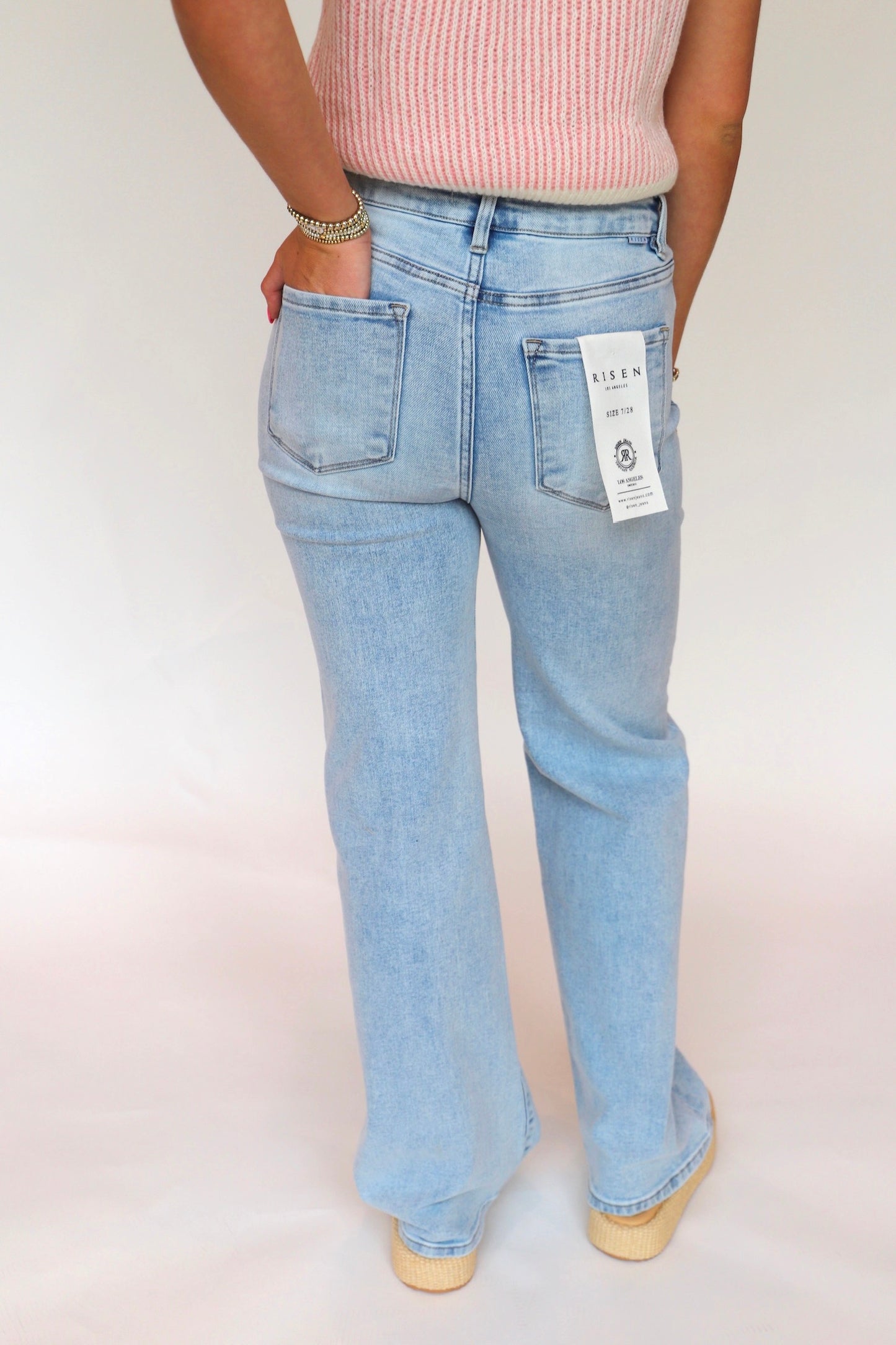 Risen Medium Wash Wide Leg Jeans