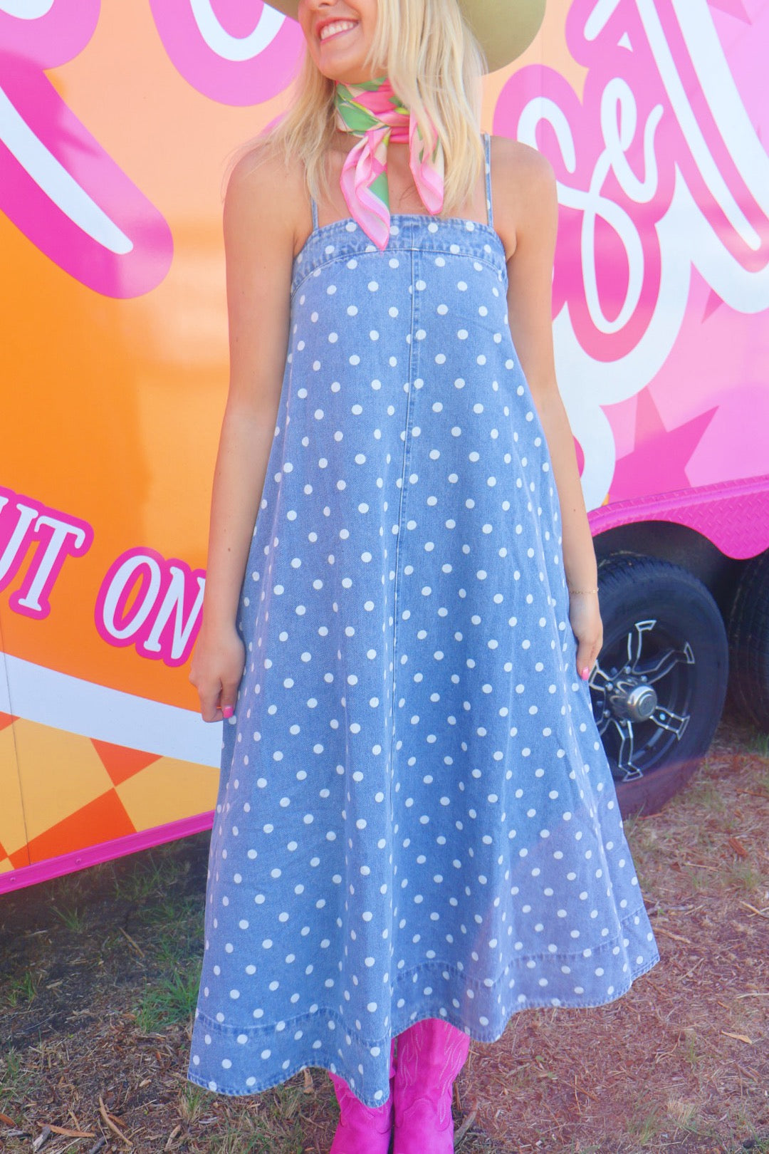 Denim Polka Dot Dress