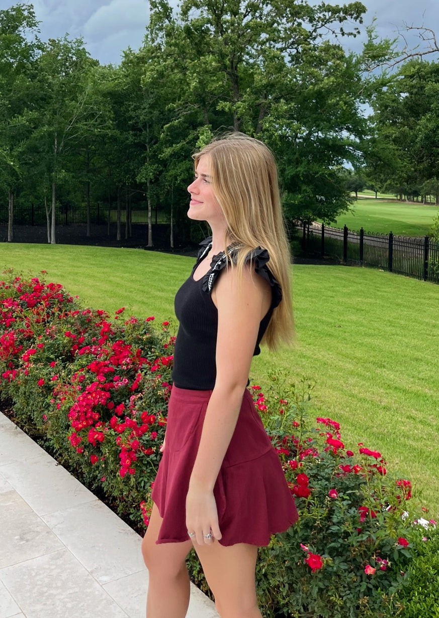 Maroon Jean Skirt