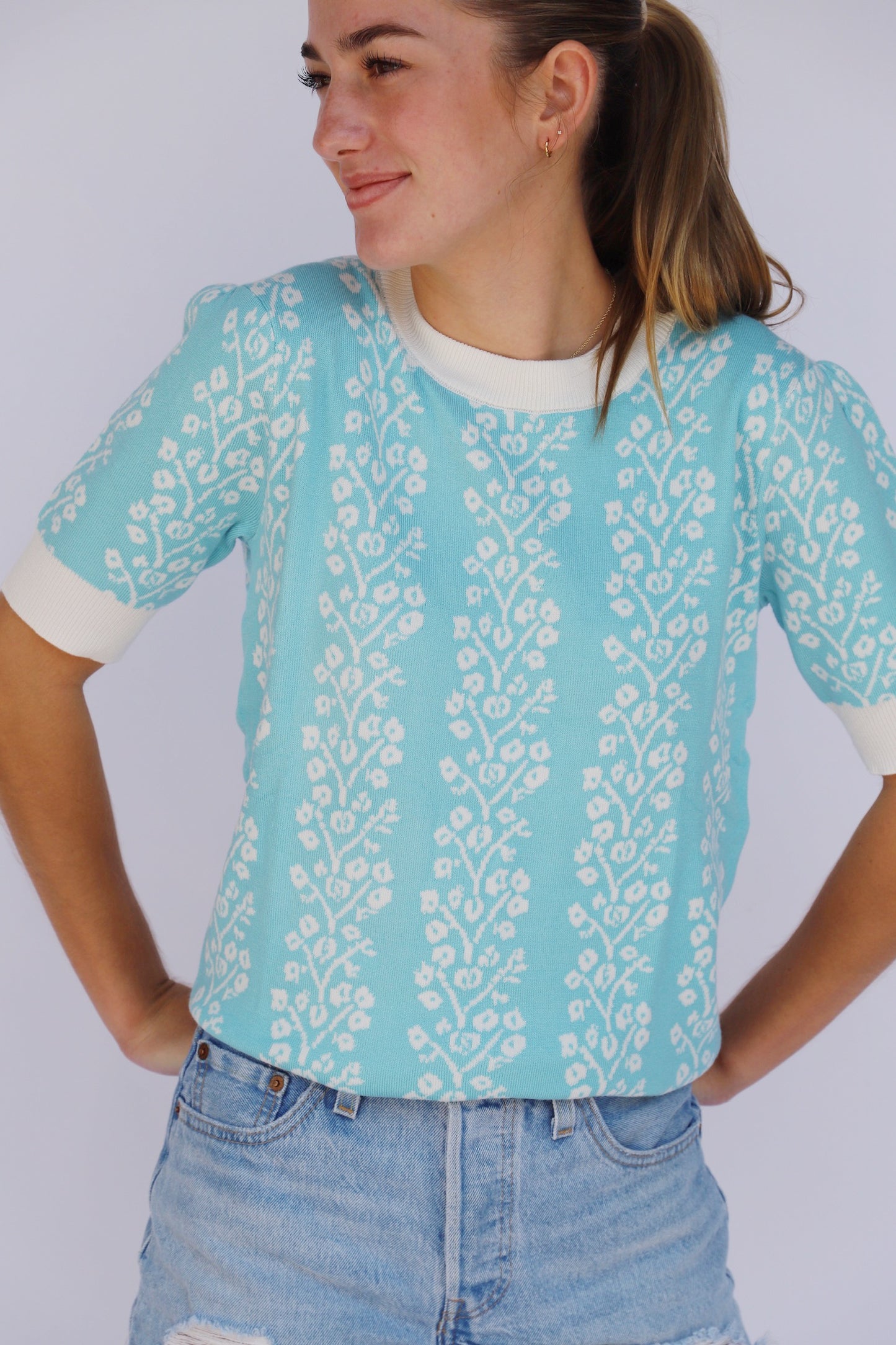 Sky Blue Short Sleeve Sweater