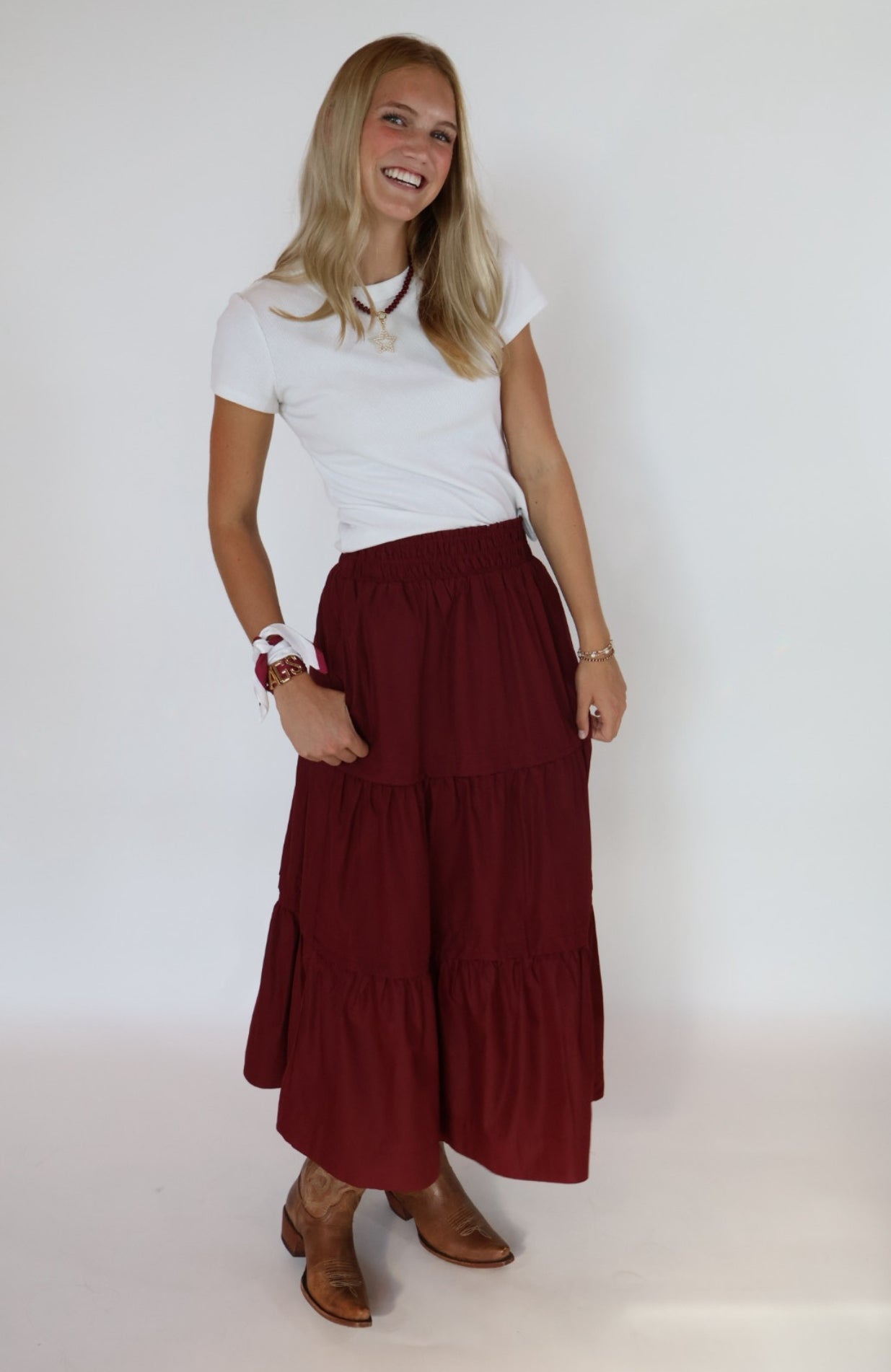 Maroon Tiered Skirt