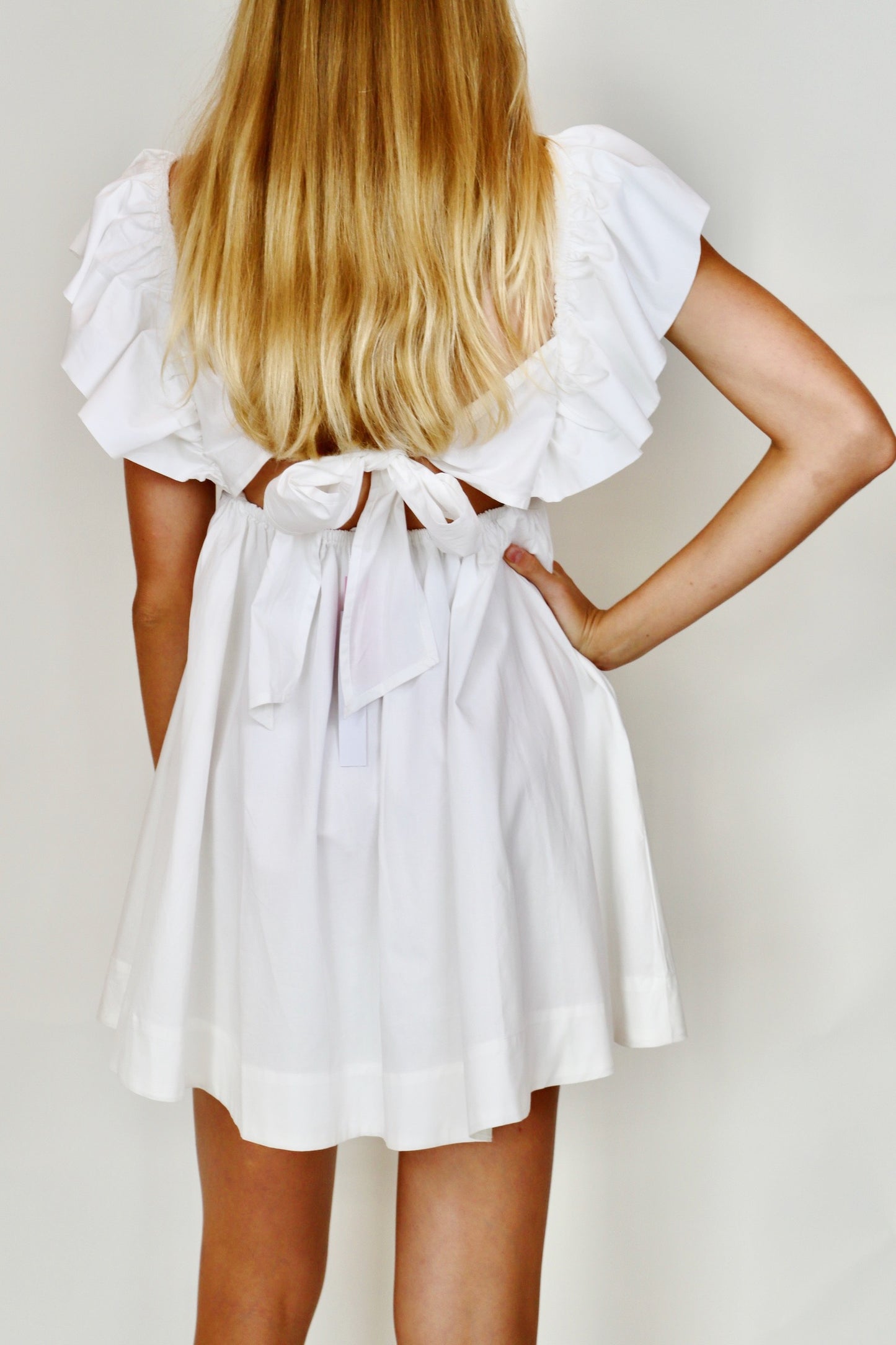 White Ruffle Bow Back Dress