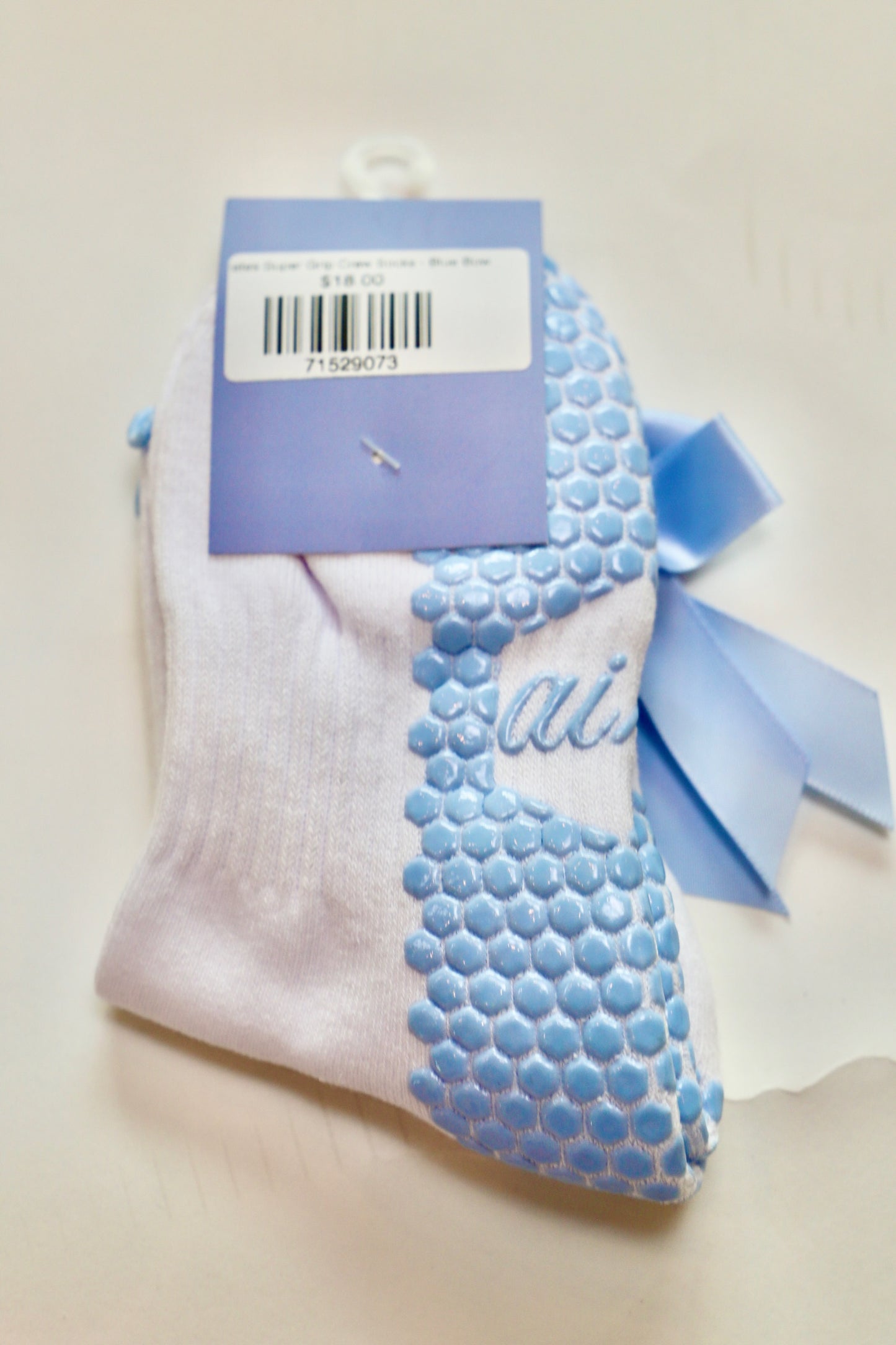 Pilates Super Grip Crew Socks - Blue Bow