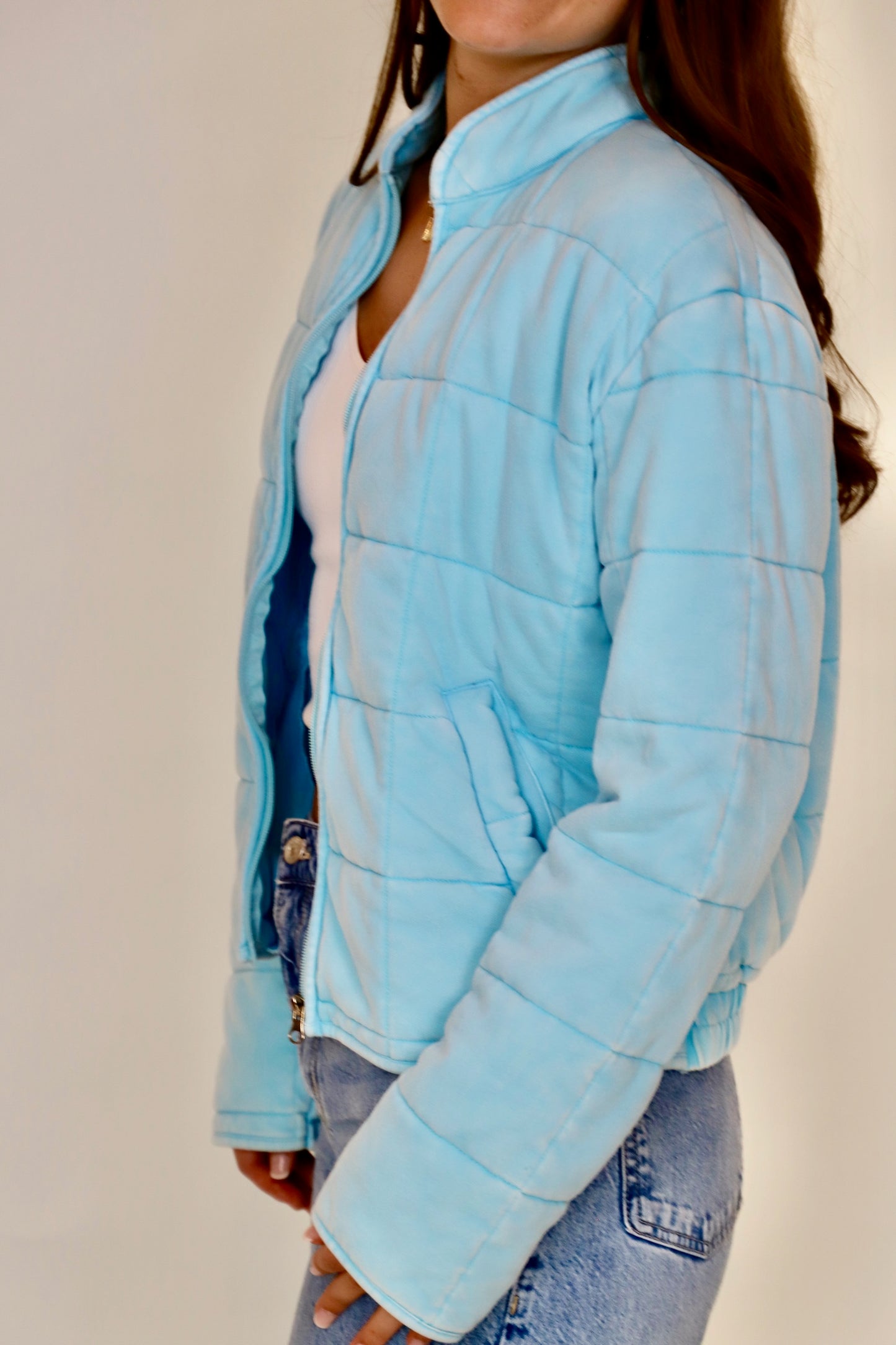 Light Blue Washed Quilted Jacket