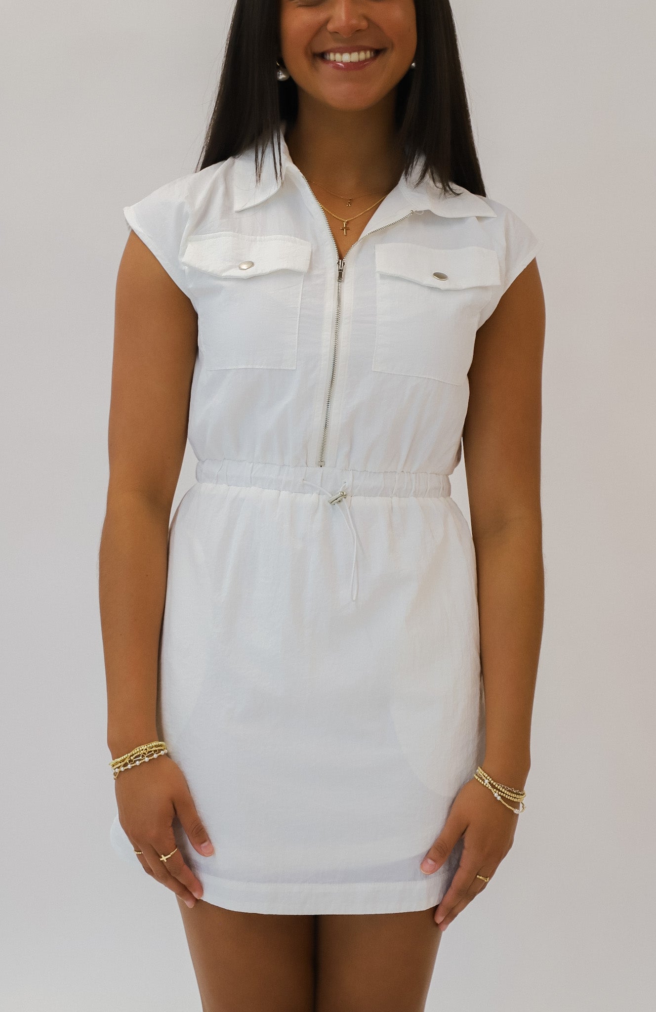 Cap Sleeve Zippered Mini Dress