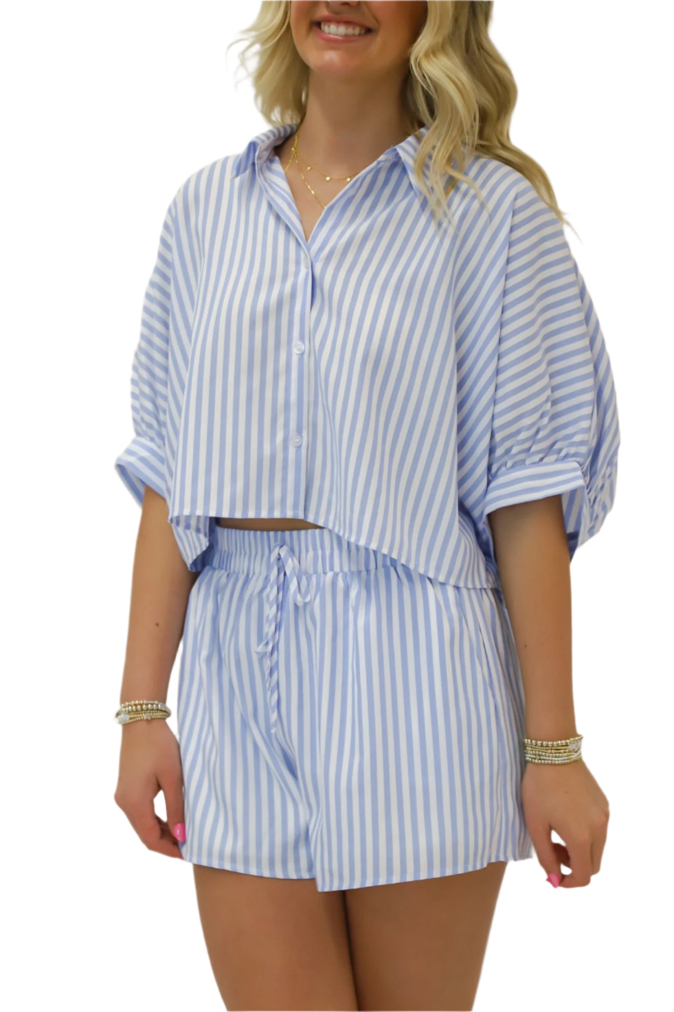 Light Blue and White Striped Set