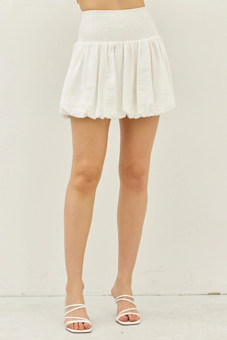 Smocked Waistband Bubble Hem Mini - White