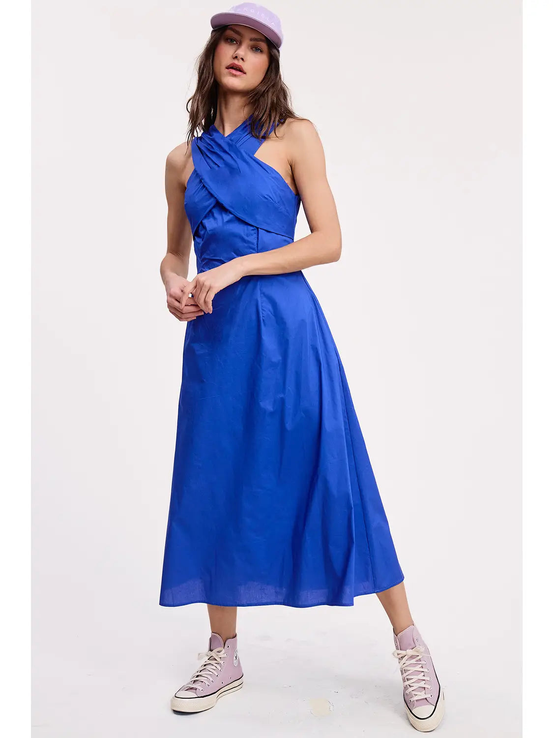 Halter Neck Midi Dress- Blue
