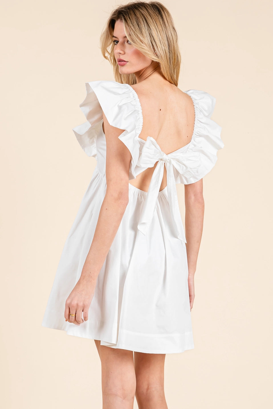 White Ruffle Bow Back Dress