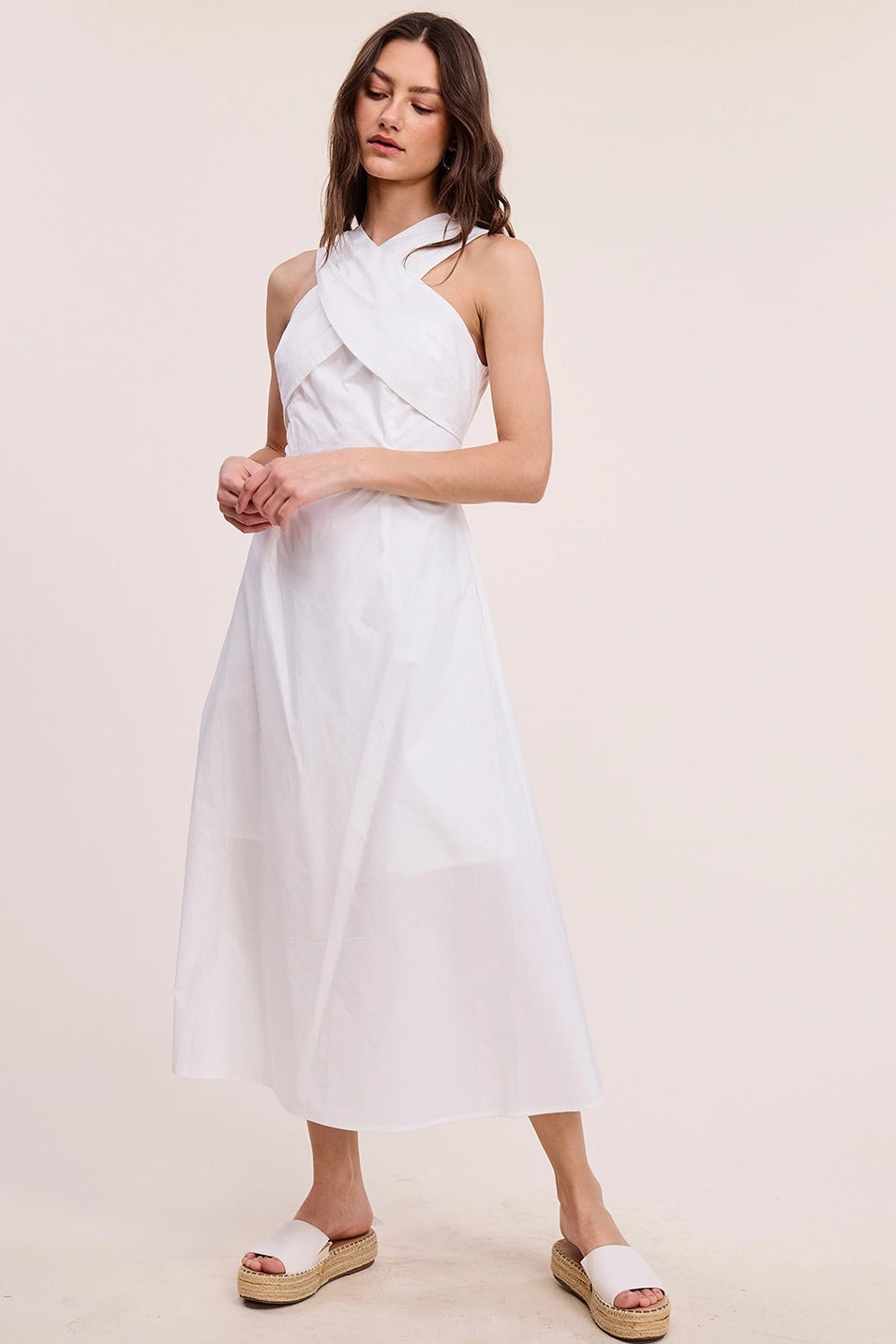 Halter Neck Midi Dress - White