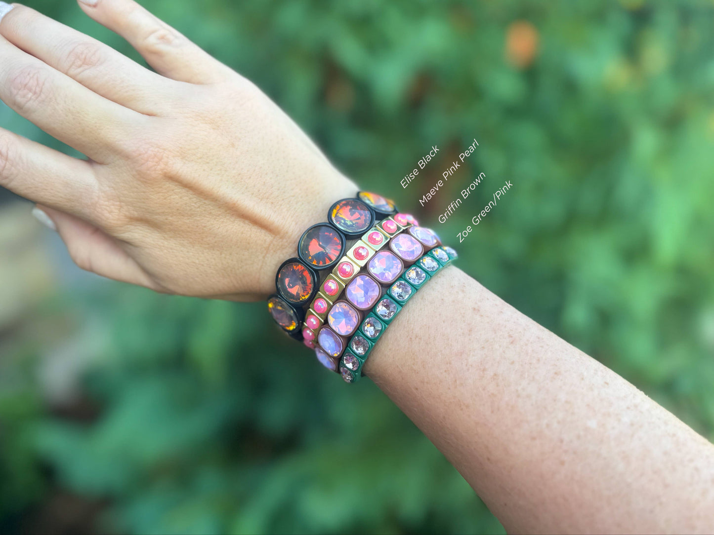 Enamel Stretch Bracelet :Gold w/ Turquoise Hearts