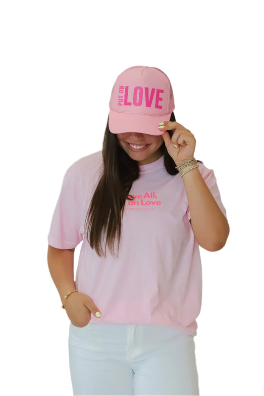 PUT ON LOVE TRUCKER HAT -PINK