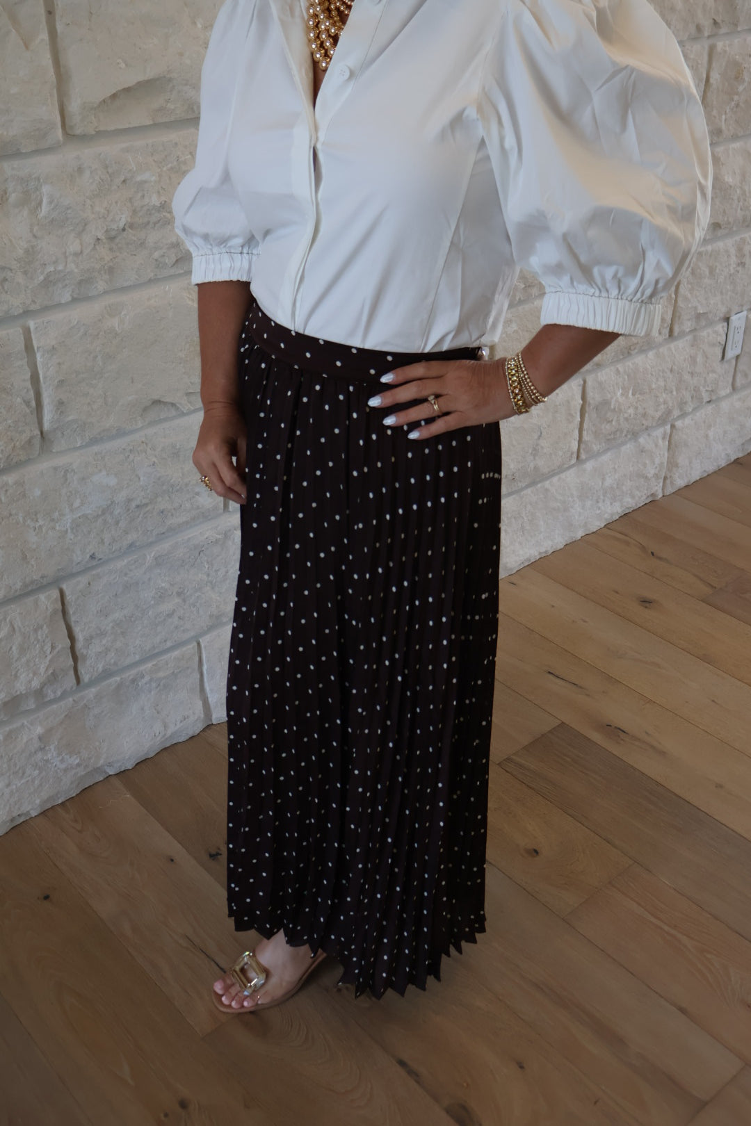 Satin Chocolate Polka Dot Skirt