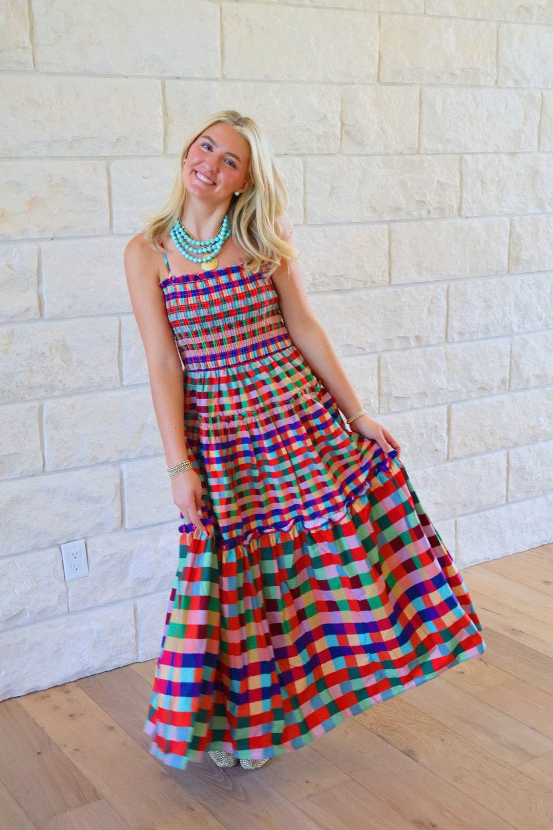 Plaid Tiered Maxi Dress