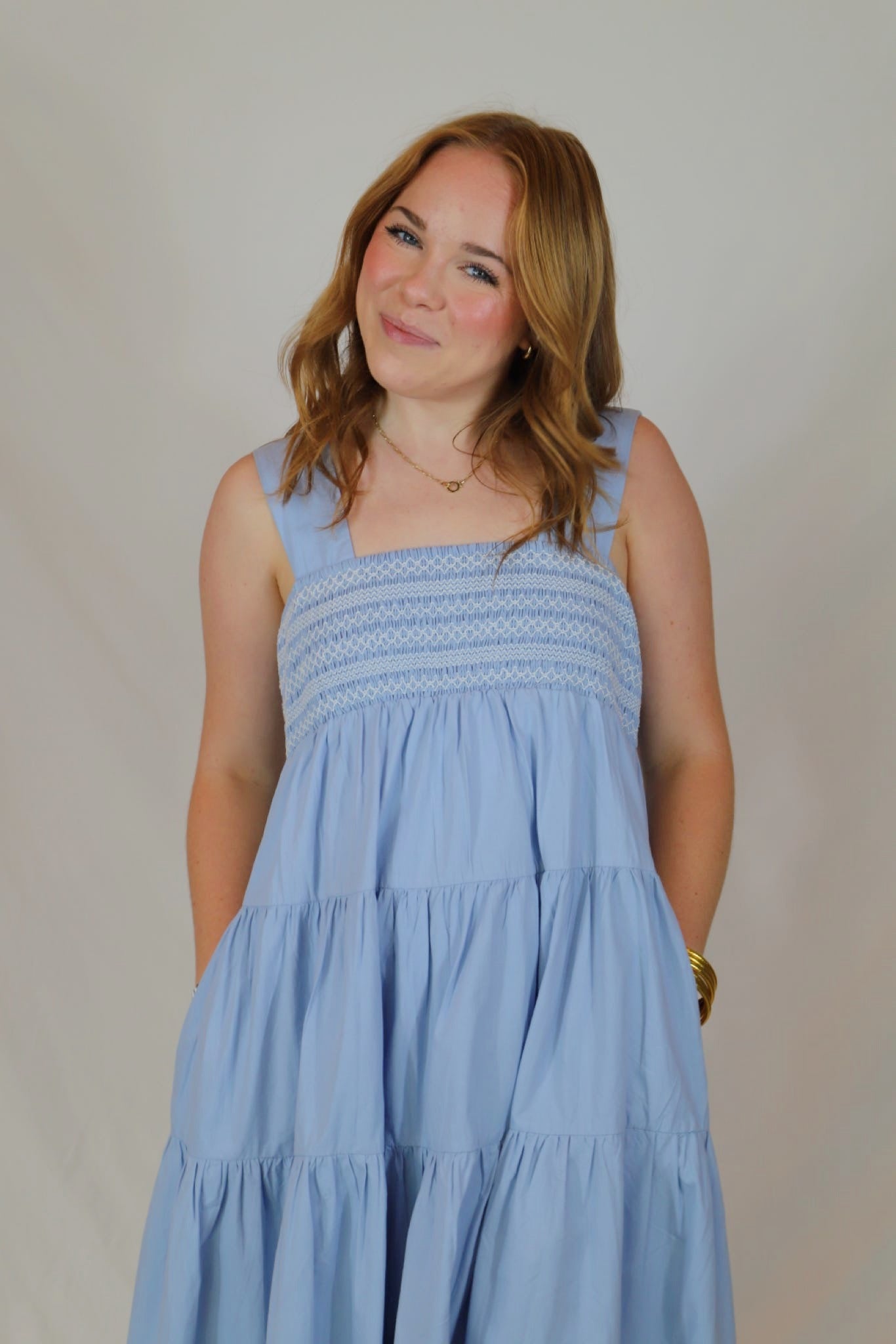 Blue Casual Pocket Dress