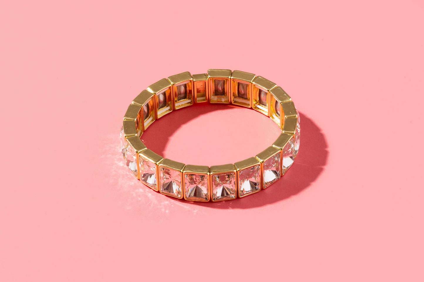 Enamel Stretch Bracelet: Gold w/ Pink Pearls - Maeve