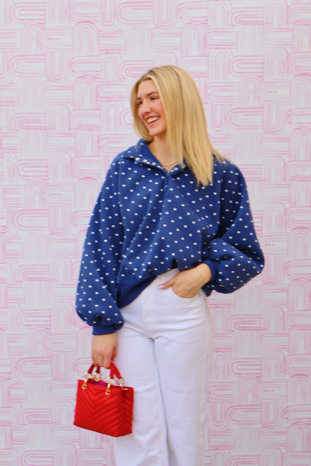 Polka Dot Snap Button Navy