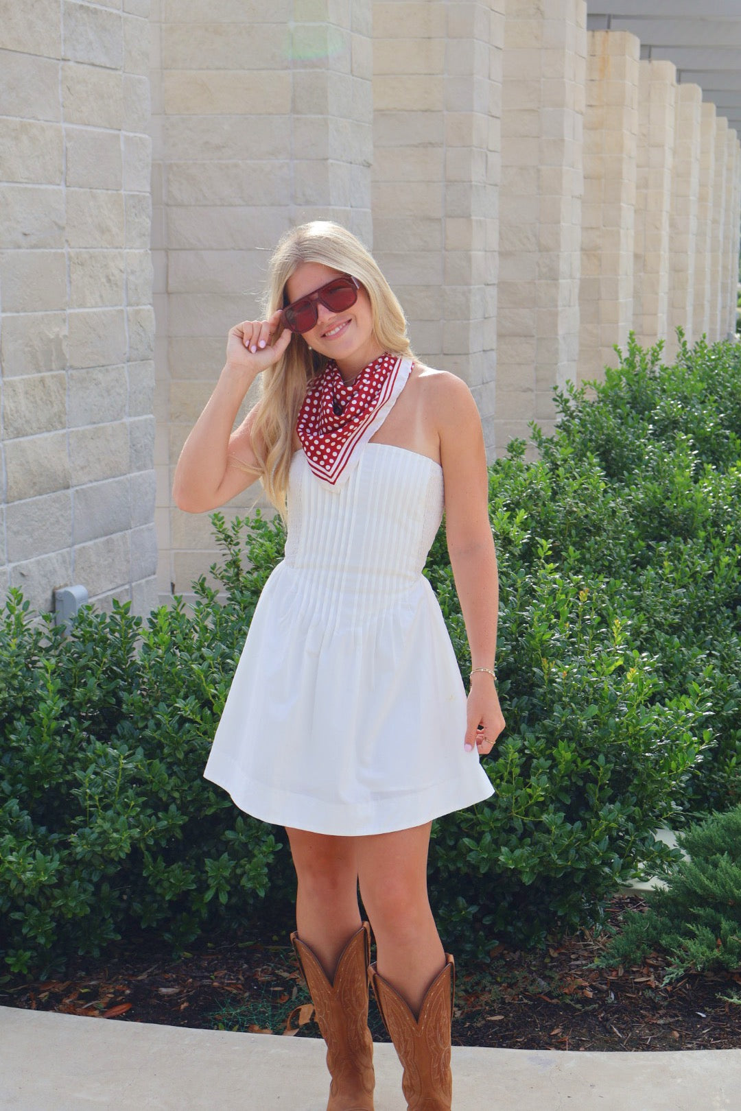 White Strapless Pleated Dress