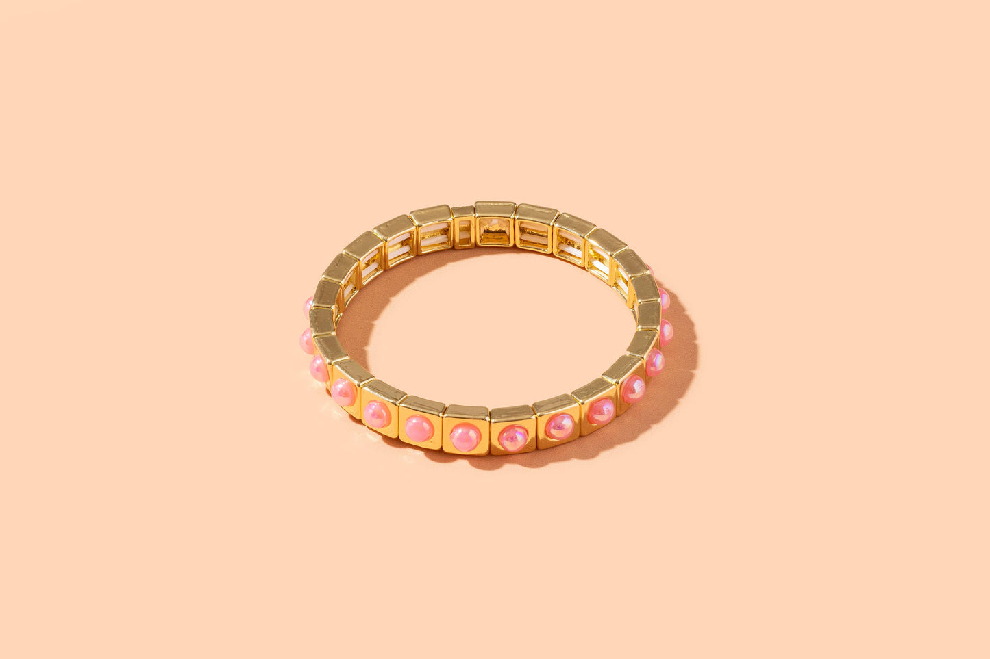 Enamel Stretch Bracelet: Gold w/ Pink Pearls - Maeve