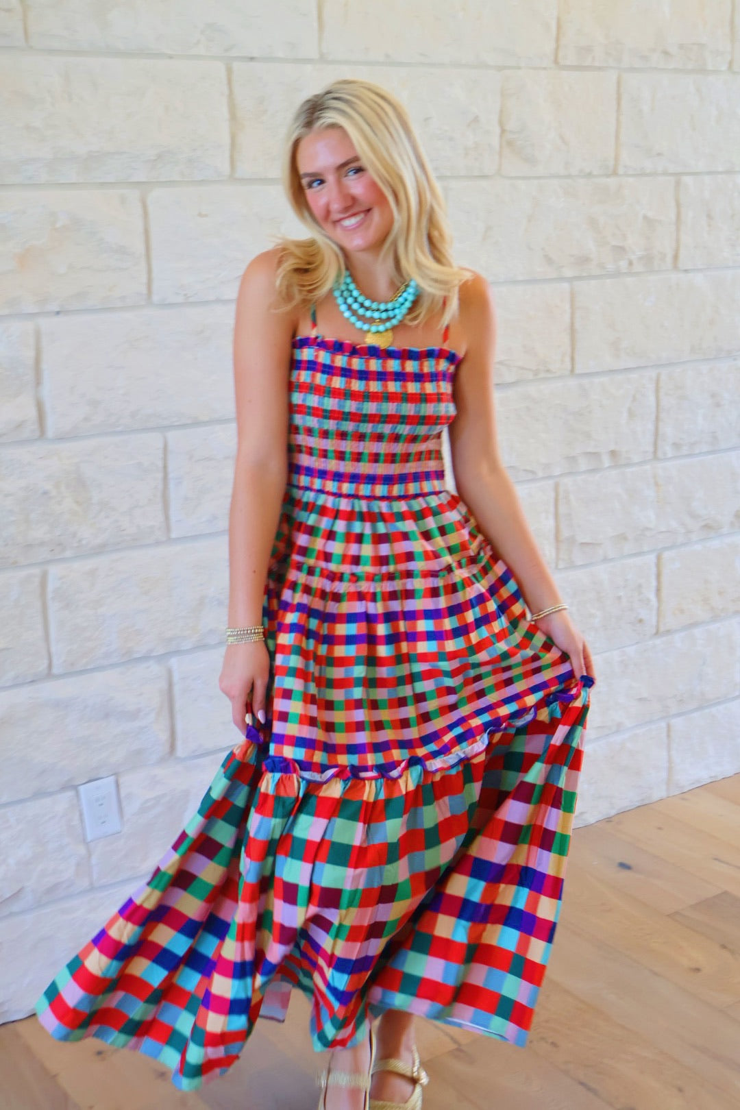 Plaid Tiered Maxi Dress