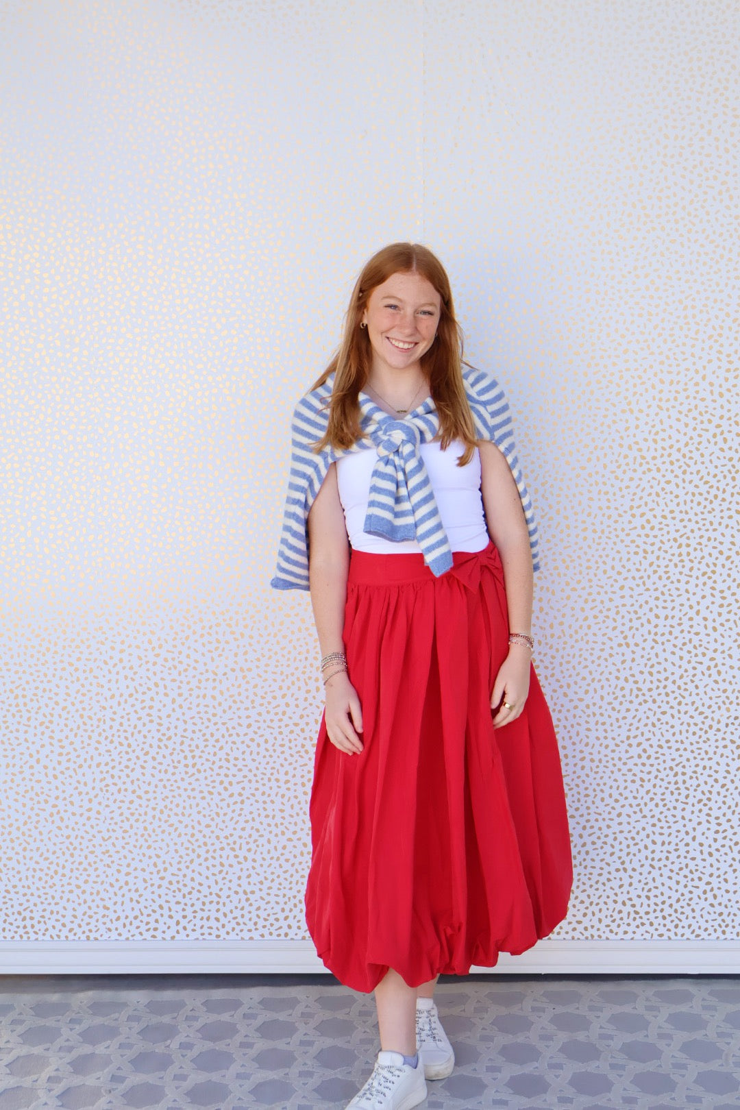 Red Bubble Midi Skirt