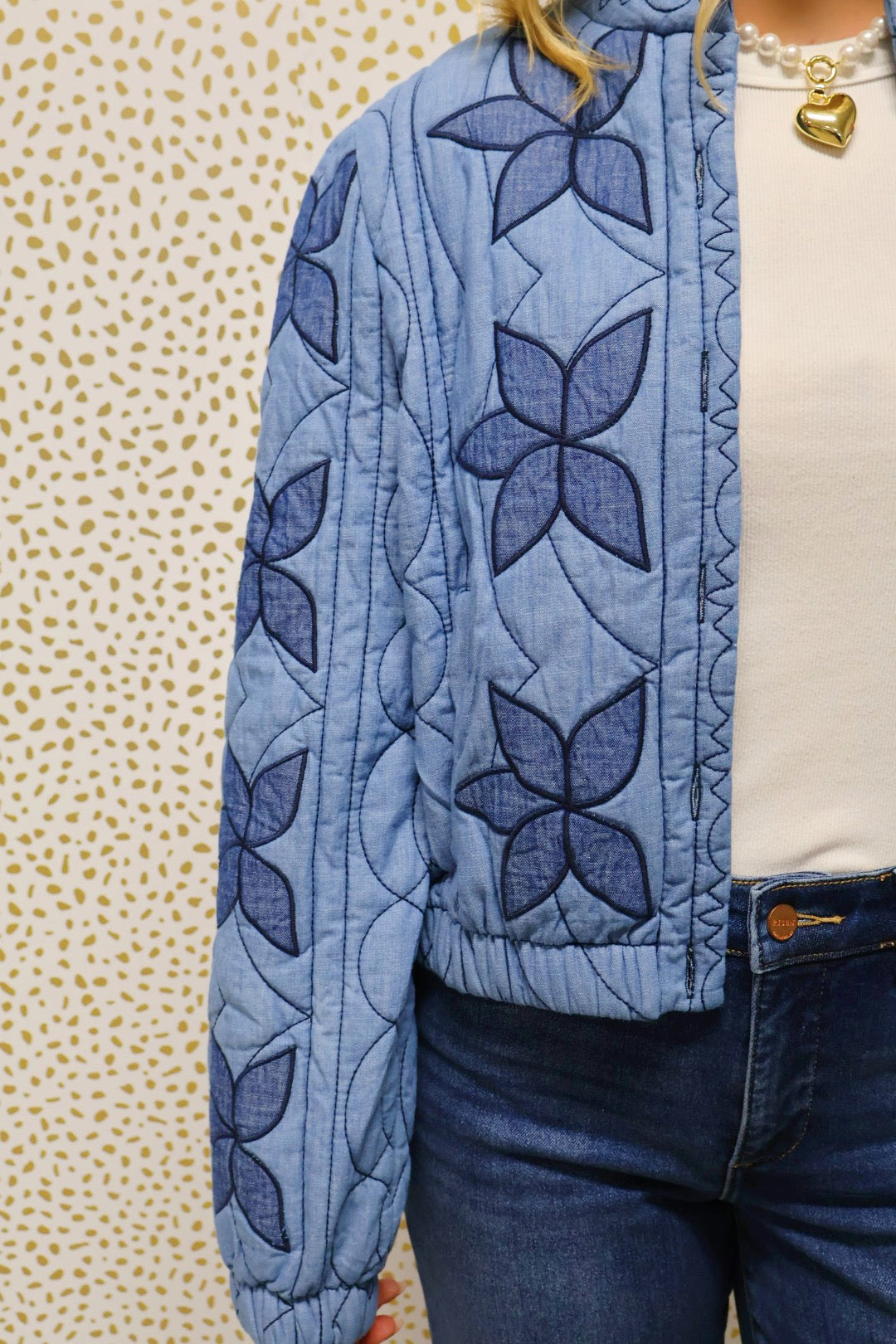 Quilted Floral Denim Jacket