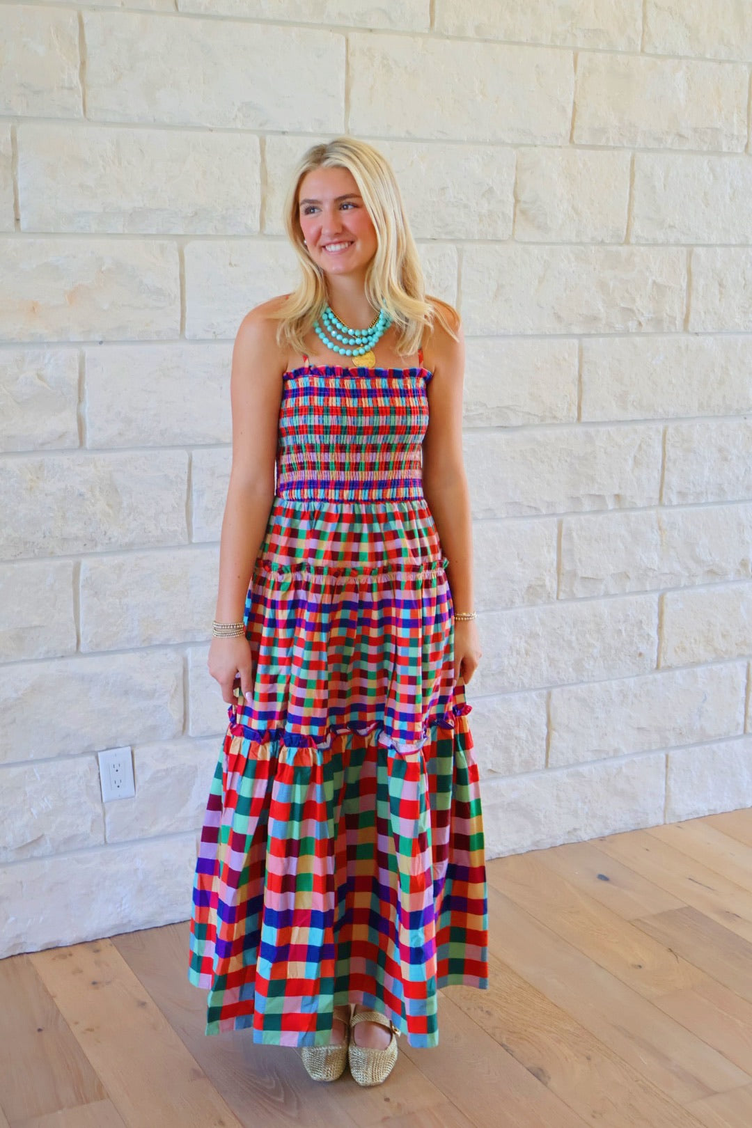 Plaid Tiered Maxi Dress