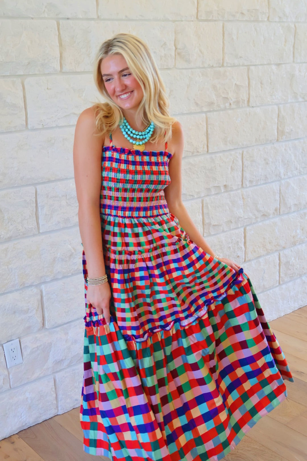 Plaid Tiered Maxi Dress
