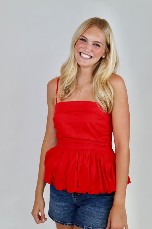 Bubbled Hem Red Top