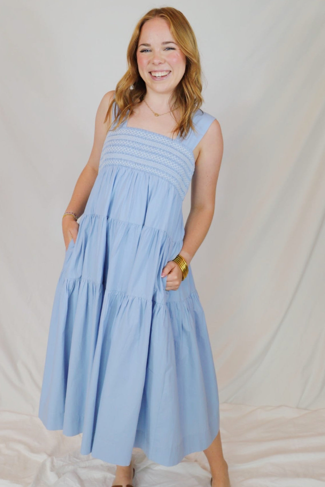 Blue Casual Pocket Dress