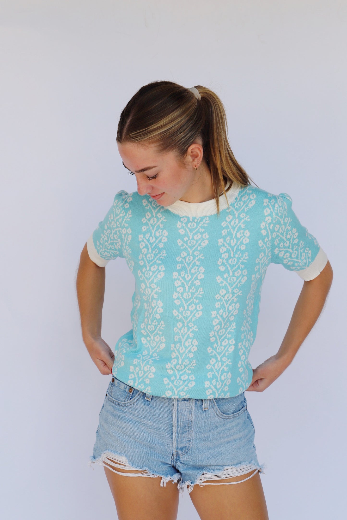Sky Blue Short Sleeve Sweater