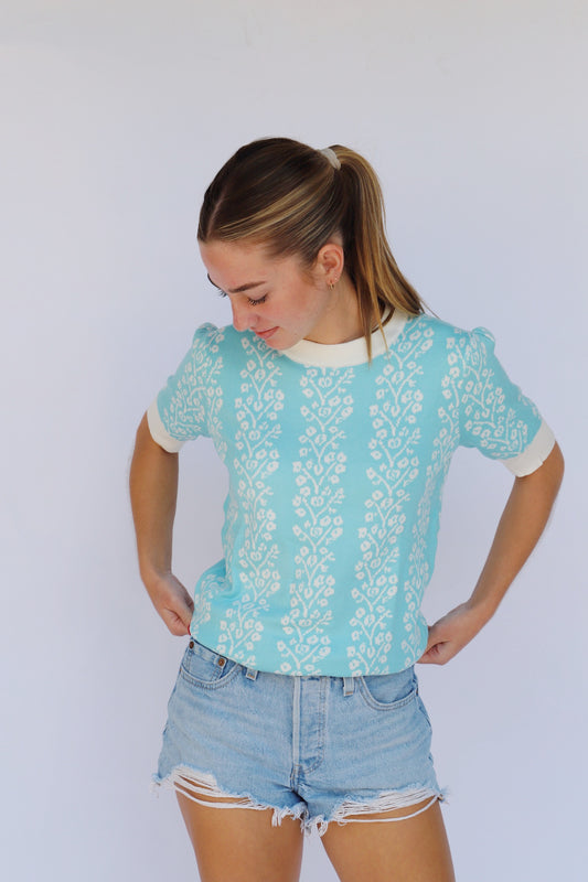 Sky Blue Short Sleeve Sweater