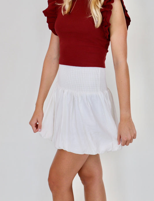 Smocked Waistband Bubble Hem Mini - White
