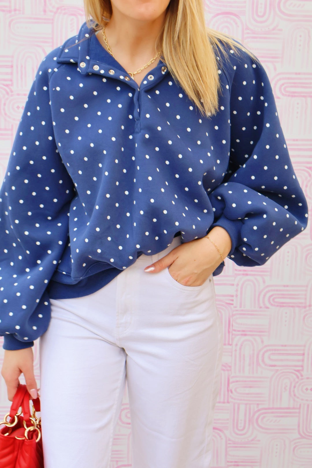 Polka Dot Snap Button Navy