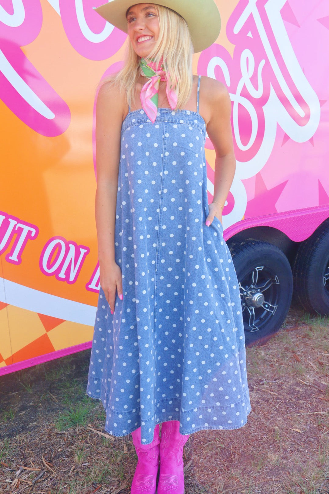 Denim Polka Dot Dress