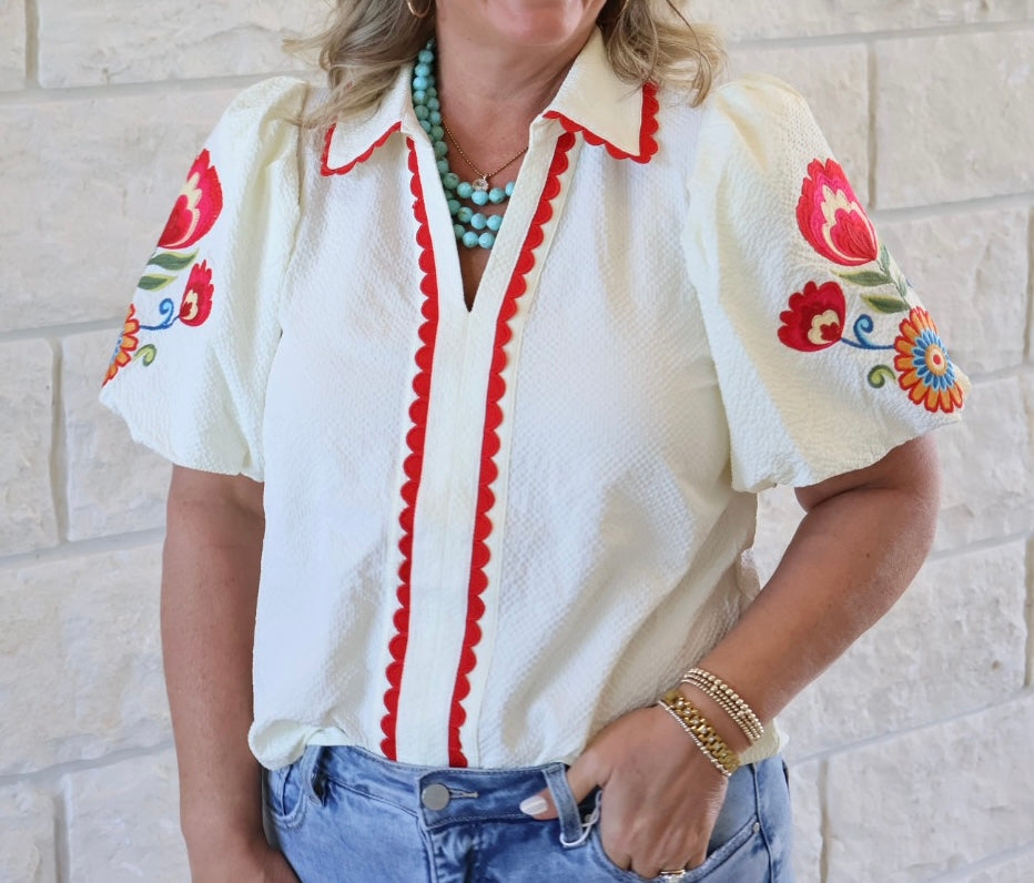 Cream Floral Top