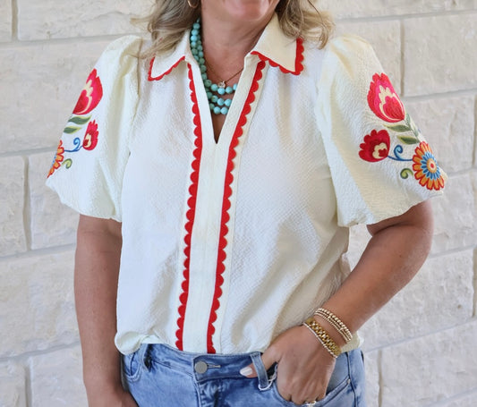 Cream Floral Top